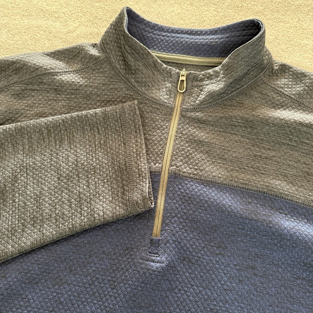 G.H. Bass & Co Mens XL Quarter‎ Zip Pullover Blue Gray Fleece Textured Sweater